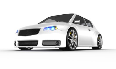 Fototapeta na wymiar Biały samochód sportowy na białym 3D render.
