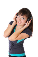 teenager girl is listen music on headphones