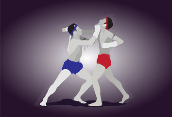 Muay Thai martial art, vector illustration