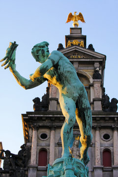 Statue of Brabo throwing a hand, symbol of Antwerp