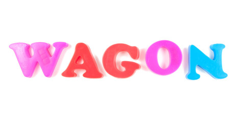 wagon written in fridge magnets isolated on white