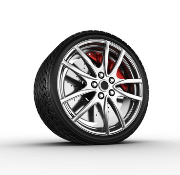 Tire with alloy wheel - 3d render
