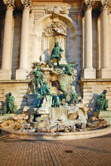 Fototapeta na wymiar Fountain at the Royal palace in Budapest
