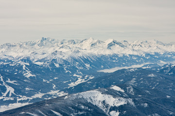 Fototapeta na wymiar View from observation deck on Dachstein glacier. Austria