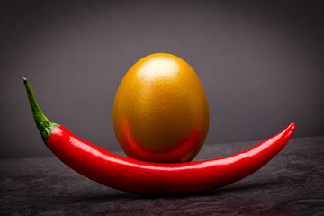 Obrazy na Szkle  Papryczka chili ze złotym jajkiem