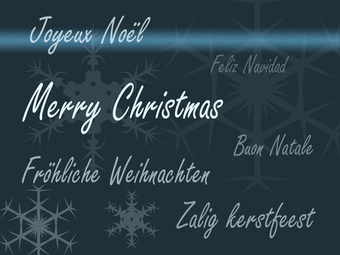 Xmas Card Multiple Languages - Blue