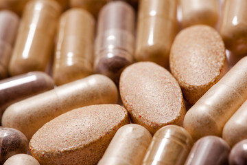 Medicinal pills piled up a bunch