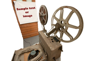 The Ancient movie projector isolated on white background