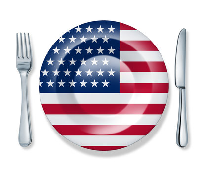 American Food Fork Plate Knife Isolated U.S.A. Flag Cuisine