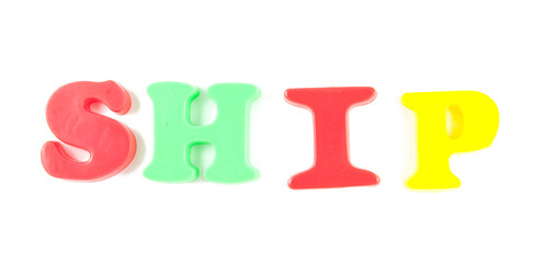 ship written in fridge magnets isolated on white