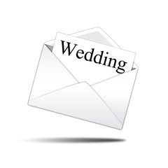 Icono sobre blanco con carta con texto Wedding