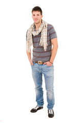 young casual man full body, isolated on white
