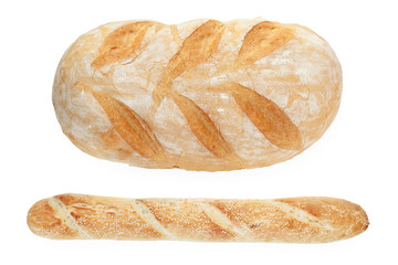 French bread and baguette isolated on white background