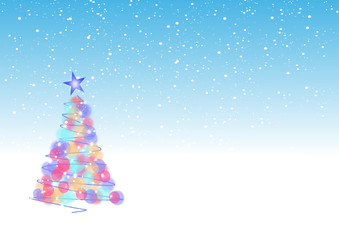 Christmas tree illustration on snowflake background