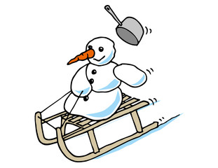 Schneemann auf Schlitten