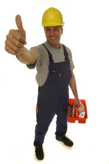 Handwerker hält den Daumen hoch
