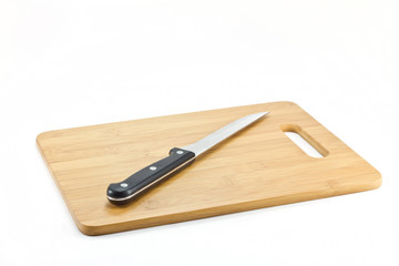 Knife on Cutting Board. White background