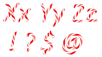 Candy cane font X-Z letters and symbols