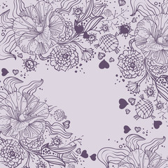 hand-drawn background with  a gentle flowers and hearts
