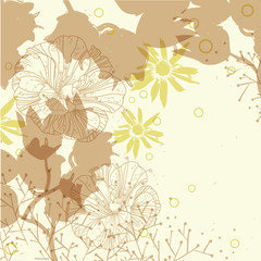vector background with hand drawn flowers and plants