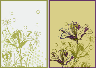 two vector cards  with blooming  lilies