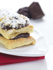chocolate mille-feuille and chocolate pieces