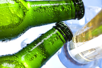 Three fresh beer with ice