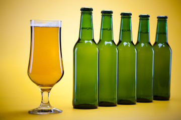 Beer bottle and glass