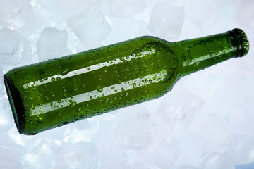 Cold, ice beer bottle