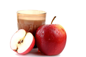 Red apple and milk isolated on white