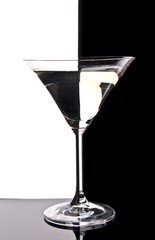 Martini glass on black  and white background