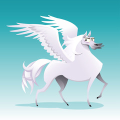 Pegasus. Funny cartoon and vector isolated character