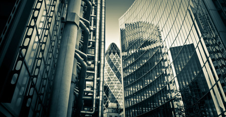 Famous skysrcapers in the financial district of London