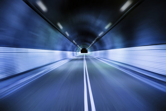 Fototapeta Night driving trough the old  tunnel