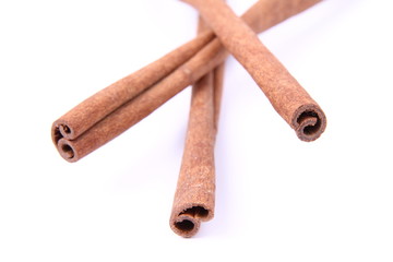 Cinnamon sticks on white background