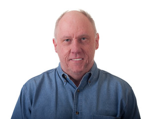 Obraz premium Friendly Old Man in Blue Shirt