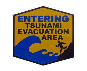 Warnschild - Tsunami Evacuation Area, freigestellt