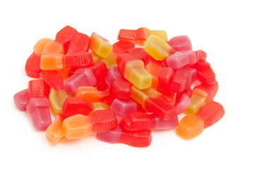 pile of sweet colorful candy over white bachground