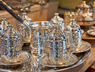 Turkish tea set at a market stall