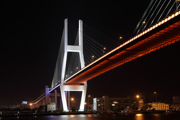 Nanpu Bridge at night. Shanghai, China