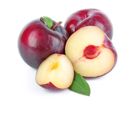 Plums with leaves