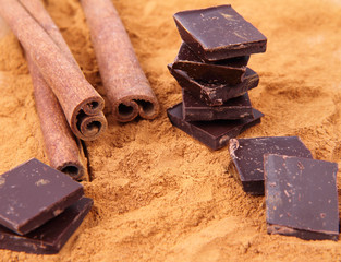 Chocolate pieces and cinnamon