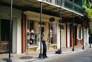 Boy Playing Trumpet New Orleans, Louisiana - obrazy, fototapety, plakaty