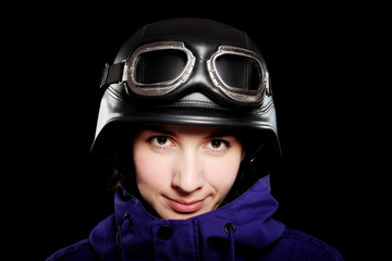girl with helmet and goggles