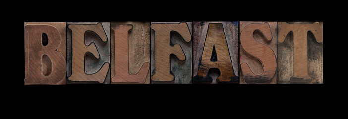 the word Belfast in old letterpress wood type
