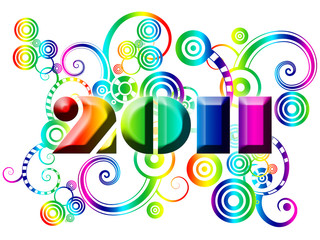 Happy New Year 2011 with Colorful Swirls and Circles