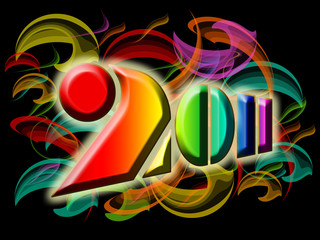 Happy New Year 2011 with Colorful Swirls and Flames