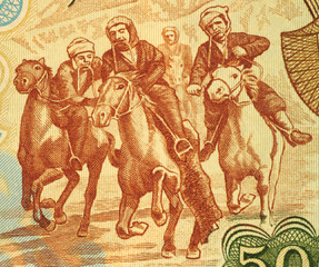Fototapeta na wymiar Horsemen konkurencyjnych na Buzkashi