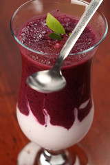 Blueberry milk shake with sour cream. Shallow DOF