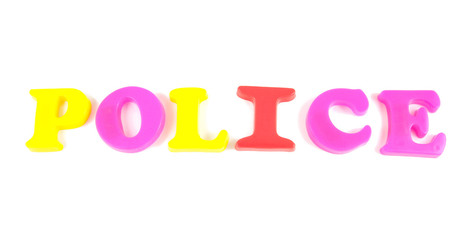police written in fridge magnets on white background